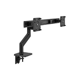 Bras de moniteur M8.1 avec barre transversale, montage à pince en deux pièces avec base, noir avec garniture noire