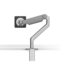 Bras de moniteur M2.1 avec base de montage à pince en deux pièces, argenté avec garniture grise