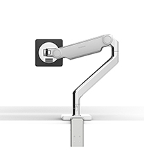 Bras de moniteur M2.1 avec base de montage à pince en deux pièces, aluminium avec garniture blanche