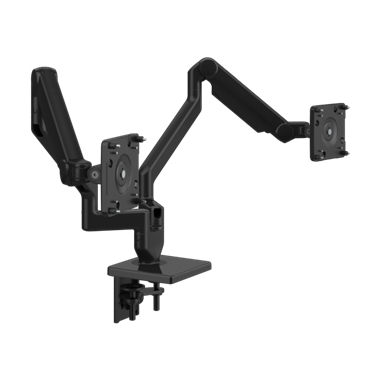 M/Flex avec bras de moniteur M2.1 (2), base de montage double à pince en deux pièces, noir avec garniture noire
