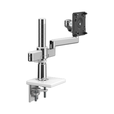 M/Flex avec bras de moniteur M2.1, support à deux bras, montage à pince en deux pièces, aluminium poli avec garniture blanche