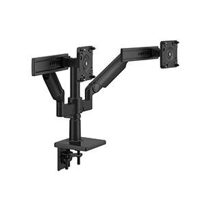 M/Flex avec bras de moniteur M2.1 et glissière (2), support à double bras, montage à pince en deux pièces, noir avec garniture noire