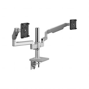 M/Flex avec bras de moniteur M2.1 (2), support double, montage à pince en deux pièces, argenté avec garniture grise