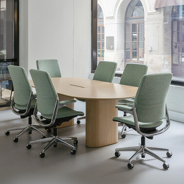 Humanscale Meeting Collection office chairs arranged in modern conference room